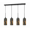 Benjara BM224863 4 Light Metal Frame Pendant Fixture with Wooden and Glass Shades, Gray