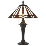 Benjara BM224869 Tiffany Table Lamp with 2 Pull Switches and Resin Pedestal Body, Bronze