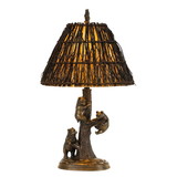 Benjara BM224880 150 Watt Resin Body Table Lamp with Bear Design and Twig Shade, Bronze