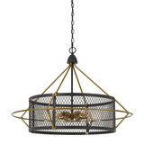 Benjara BM224905 6 Bulb Metal Chandelier with Round Mesh Frame, Black and Gold