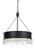 Benjara BM224914 4 Bulb Round Metal Body Chandelier with Hanging Crystal Accents, Black