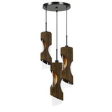 Benjara BM224932 60 X 3 Watt Wood and Metal Chandelier with Glass Shade, Brown and Black