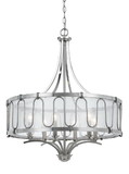Benjara BM224951 6 Bulb Metal Frame Chandelier with Smoked Fabric Shade, Silver