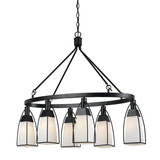 Benjara BM224974 6 Bulb Oval Metal Frame Chandelier with Glass Shades, Black and White
