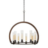 Benjara BM224978 8 Bulb Chandelier with Arched Wooden and Metal Frame, Brown and Bronze