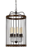 Benjara BM224996 Round Metal and Wooden Frame Chandelier with Cage Design, Brown and Black