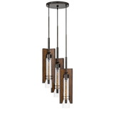 Benjara BM224999 3 Bulb Wind Chime Design Chandelier with Wooden Shades, Brown and Black