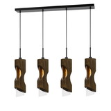 Benjara BM225000 4 Light Metal Frame Pendant Fixture with Wooden and Glass Shades, Brown