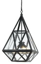 Benjara BM225007 Geometric Metal Frame Chandelier with Multiple Faceted Side, Black and Clear