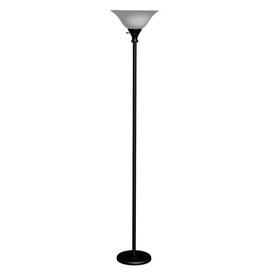 Benjara BM225116 70 Inch Metal 3 Way Torchiere Floor Lamp, Frosted Glass, Black and White