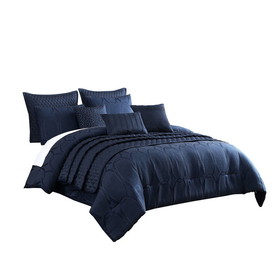 Benjara BM225146 10 Piece Queen Polyester Comforter Set with Geometric Print, Dark Blue