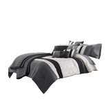 Benjara BM225150 7 Piece Queen Cotton Comforter Set with Geometric Print, Gray and Black