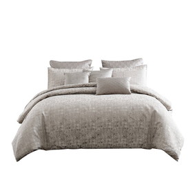 Benjara BM225158 9 Piece Queen Polyester Comforter Set with Jacquard Print, Gray