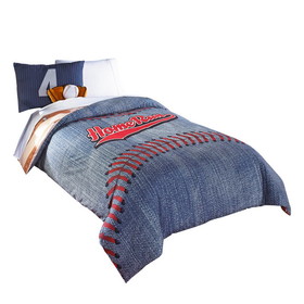 Benjara BM225161 5 Piece Polyester Twin Comforter Set with Baseball Inspired Print, Blue