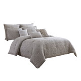 Benjara BM225180 9 Piece Queen Cotton Comforter Set with Textured Floral Print, Gray