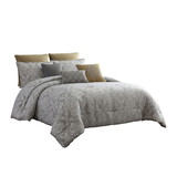 Benjara BM225182 8 Piece Queen Polyester Comforter Set with Medallion Print, Gray and Gold