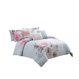 Benjara BM225193 King Size 7 Piece Fabric Comforter Set with Floral Prints, Multicolor