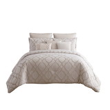 Benjara BM225201 10 Piece King Size Fabric Comforter Set with Quatrefoil Prints, White
