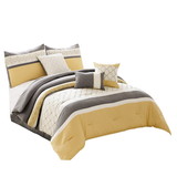 Benjara BM225207 Quatrefoil Print King Size 7 Piece Fabric Comforter Set, Yellow and Gray