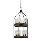 Benjara BM225621 Two Tier Pendant Fixture with Round Wooden and Metal Frame, Brown and Black