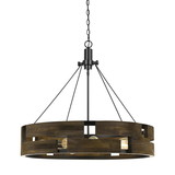 Benjara BM225623 9 Bulb Round Wooden Frame Chandelier with Geometric Cut Out Design, Brown