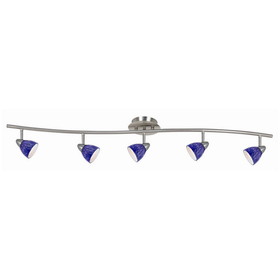 Benjara BM225637 5 Light 120V Metal Track Light Fixture with Textured Shade, Silver and Blue