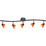 Benjara BM225644 5 Light 120V Metal Track Light Fixture with Glass Shade, Black and Orange