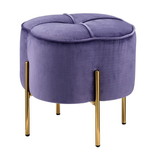 Benjara BM225683 Fabric Upholstered Ottoman with Sleek Straight Legs, Blue and Gold