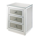 Benjara BM225699 3 Drawer Mirrored Accent Table with Faux Diamond Inlay, Silver
