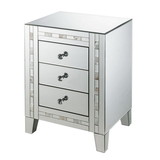 Benjara BM225702 3 Drawer Beveled Mirrored Nightstand with Pearl Inlay, Silver