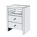 Benjara BM225703 2 Drawer Beveled Mirrored Nightstand with Glass Top and LED, Silver