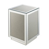 Benjara BM225704 Mirrored Accent Table with Faux Diamond Inlay and Glass Top, Silver