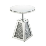 Benjara BM225705 Round Mirrored Accent Table with Pedestal Base and Glass Top, Silver