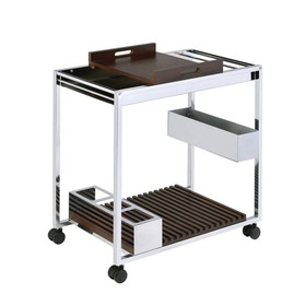 Benjara BM225725 Metal and Wood Serving Cart with Tray and Floating Shelf, Brown and Silver
