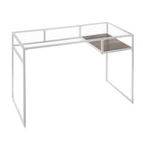 Benjara BM225731 Rectangular Glass Top Desk with Open Compartment and Sled Base, White