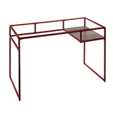 Benjara BM225732 Rectangular Glass Top Desk with Open Compartment and Sled Base, Red