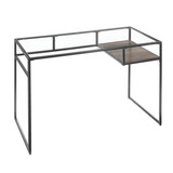 Benjara BM225734 Rectangular Glass Top Desk with Open Compartment and Sled Base, Gray