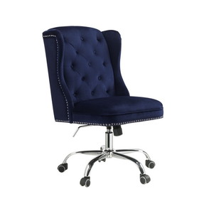 Benjara BM225735 Velvet Upholstered Armless Swivel and Adjustable Tufted Office Chair, Blue