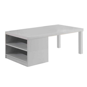 Benjara BM225742 Wood and Metal Frame Coffee Table with Open Shelves, White and Chrome