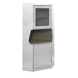 Benjara BM225863 2 Door Aluminum Cabinet with Open Compartment and Rivet Accents, Silver
