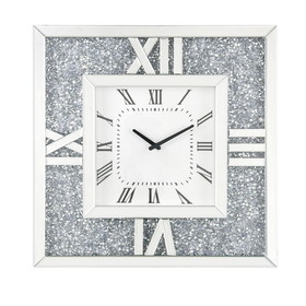Benjara BM225868 Square Mirror Panel Frame Wall Clock with Faux Diamond, Silver