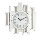 Benjara BM225869 Irregular Mirror Panel Frame Wall Clock with Faux Diamond Inlay, Silver