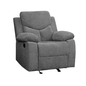 Benjara BM225898 Fabric Upholstered Glider Recliner Chair with Pillow Top Armrest, Gray