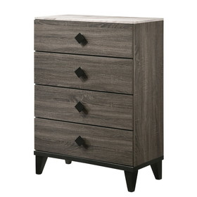 Benjara BM225918 5 Drawer Wooden Chest with Diamond Metal Knobs, Gray and Black