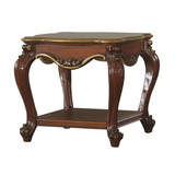 Benjara BM225947 Wooden End Table with Open Bottom Shelf and Carved Details, Brown