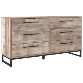 Benjara BM226079 6 Drawer Wooden Dresser with Metal Legs, Washed Brown and Black