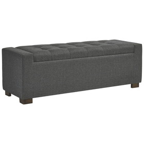Benjara BM226141 Fabric Tufted Seat Storage Bench with Block Feet, Dark Gray