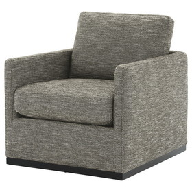 Benjara BM226160 Swivel Fabric Upholstered Accent Chair with Track Arms and Trim Base, Gray