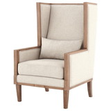 Benjara BM226162 Wooden Frame Accent Chair with High Wingback and Track Arms, Beige and Brown