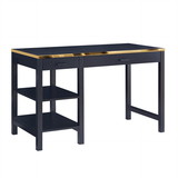 Benjara BM226198 2 Drawer Rectangular Desk with 2 Open Shelves, Black and Gold